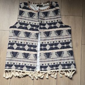 Aqua Aztec Vest with Tassels Sz 8